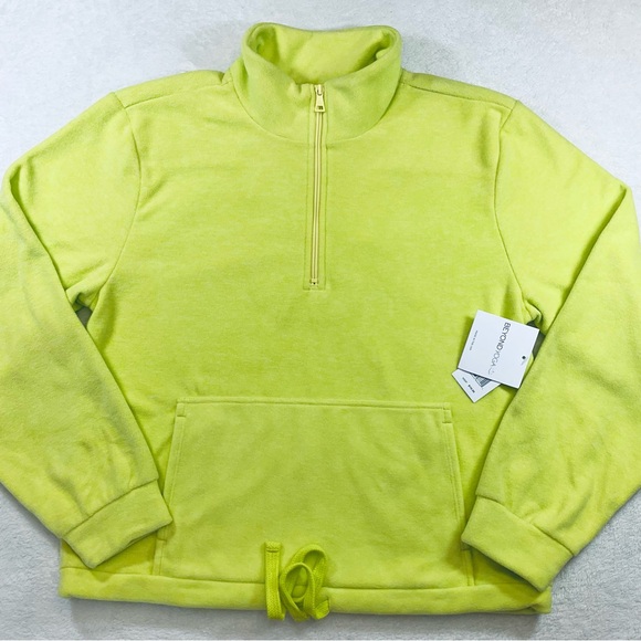 NWT BEYOND YOGA Neon Yellow Fleece 1/4 Zip Pullover | Woman Large - Picture 1 of 10